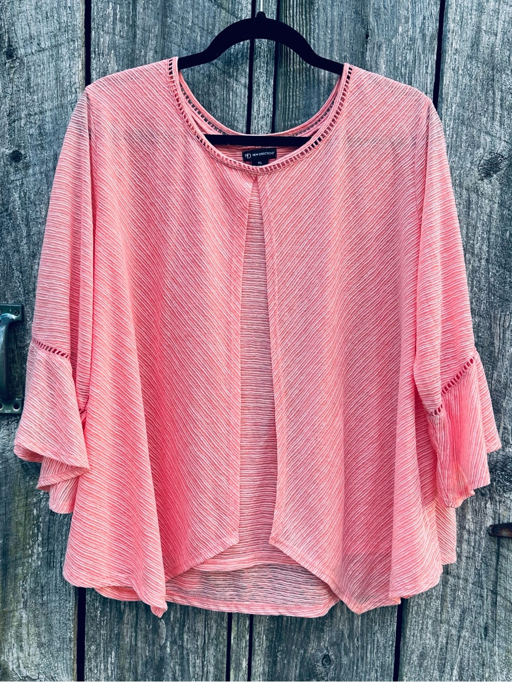 New Directions Women’s XL Coral Stripe Bell Sleeve Layered Top
